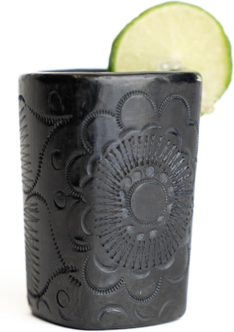 Authentic Handcrafted Barro Negro Square Mezcal Tequila Glasses, Set of Four