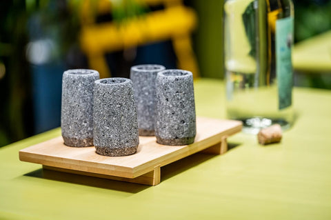 MEXTEQUIL Volcanic Basalt Rock Shot Glasses - Set of 4, 1.5oz, Eco-Friendly