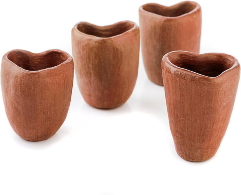 Artisanal Oaxaca Red Clay Tequila Shot Glasses - Handcrafted Heart Design Set
