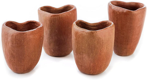Artisanal Oaxaca Red Clay Tequila Shot Glasses - Handcrafted Heart Design Set