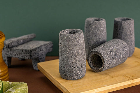 MEXTEQUIL Volcanic Basalt Rock Shot Glasses - Set of 4, 1.5oz, Eco-Friendly