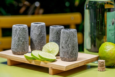 MEXTEQUIL Volcanic Basalt Rock Shot Glasses - Set of 4, 1.5oz, Eco-Friendly