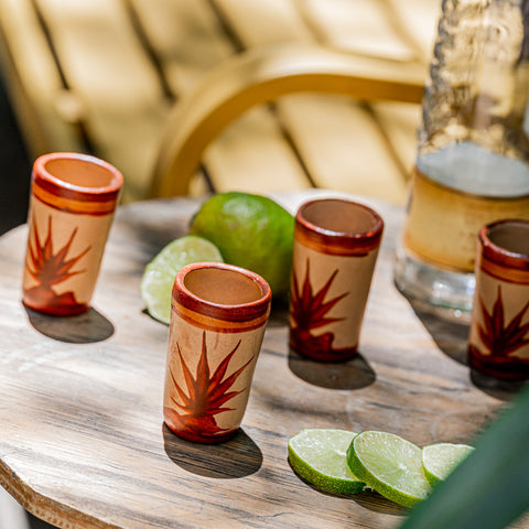 Terracotta Shot Glasses - Set of 4 - 2 Oz (Agave) - MEXTEQUIL: MEXICRAFT IMPORTS LLC