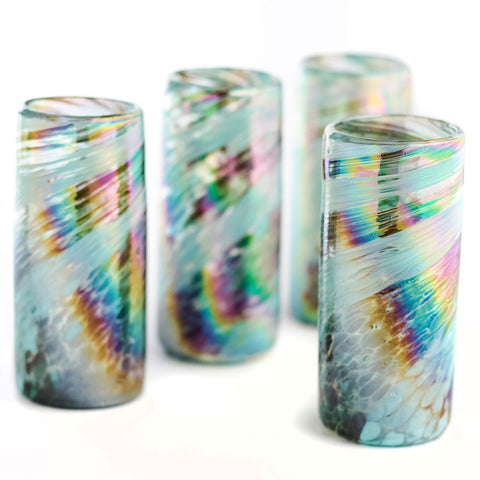 Hand Blown Shot Glasses - Set of 4 - 2 Oz (Aurora Borealis) - MEXTEQUIL: MEXICRAFT IMPORTS LLC