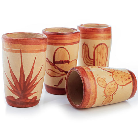 Terracotta Shot Glasses - Set of 4 - 2 Oz (Mexican Icons) - MEXTEQUIL