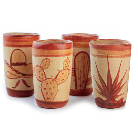 Terracotta Shot Glasses - Set of 4 - 2 Oz (Mexican Icons) - MEXTEQUIL