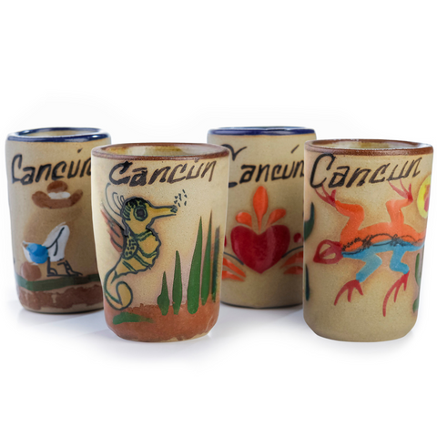 Ceramic Tequila Shot Glasses - Set of 4 - 2 Oz - Beach Collection (Cancun)