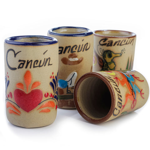 Ceramic Tequila Shot Glasses - Set of 4 - 2 Oz - Beach Collection (Cancun)
