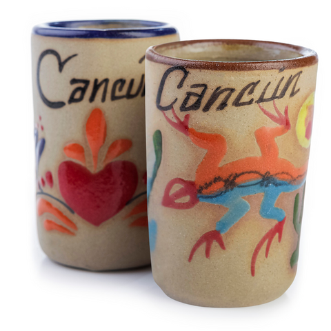 Ceramic Tequila Shot Glasses - Set of 4 - 2 Oz - Beach Collection (Cancun)