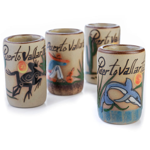 Ceramic Tequila Shot Glasses - Set of 4 - 2 Oz - Beach Collection (Puerto Vallarta)