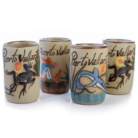 Ceramic Tequila Shot Glasses - Set of 4 - 2 Oz - Beach Collection (Puerto Vallarta)