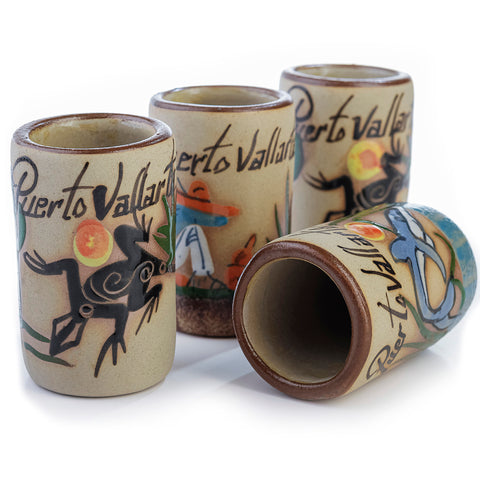Ceramic Tequila Shot Glasses - Set of 4 - 2 Oz - Beach Collection (Puerto Vallarta)