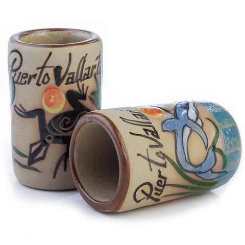 Ceramic Tequila Shot Glasses - Set of 4 - 2 Oz - Beach Collection (Puerto Vallarta)