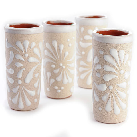 Handcrafted Floral Ceramic Tequila Shot Glasses – Traditional Mexican Design | Set of 4 - MEXTEQUIL