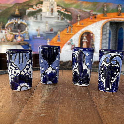 Talavera Shot Glasses - Set of 4 - 2 Oz (Classic Blue) - MEXTEQUIL: MEXICRAFT IMPORTS LLC