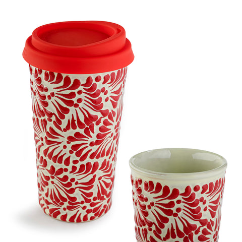 Handcrafted Talavera Ceramic Travel Mug with Silicone Lid – 16 oz | MEXTEQUIL - MEXTEQUIL