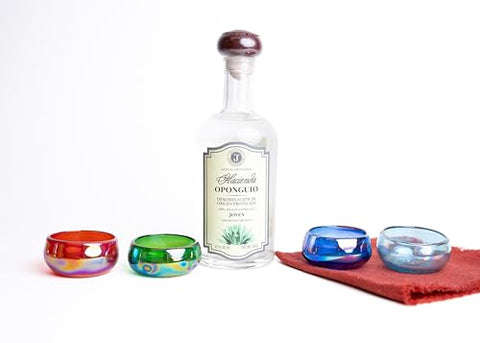MEXTEQUIL - Authentic Mexican Tequila Mezcal Shot Glasses - Mezcalero - Jicaras - Set of shot glasses - 4 pcs - 2 Oz - Mexican Hand Blown Shot Glass (Mixed Colors) - MEXTEQUIL
