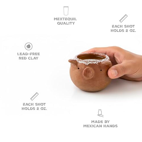Set of 4 Red Clay Tequila Shot Glasses from Oaxaca - MEXTEQUIL