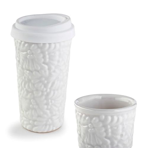 Handcrafted Talavera Ceramic Travel Mug with Silicone Lid – 16 oz | MEXTEQUIL - MEXTEQUIL