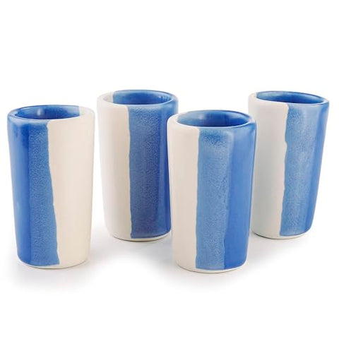 MEXTEQUIL Ceramic Shot Glasses Set of 4 | Handmade Mexican Artisan Tequila & Mezcal Shooters – Coastal Breeze - MEXTEQUIL