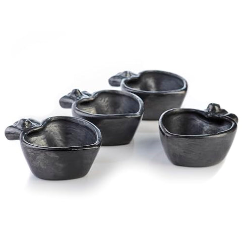 MEXTEQUIL - Tequila Shot Glasses - Set of 4 Oaxaca Black Clay Mexican Shot Glasses - 2 Oz (Mezcal Love) - MEXTEQUIL