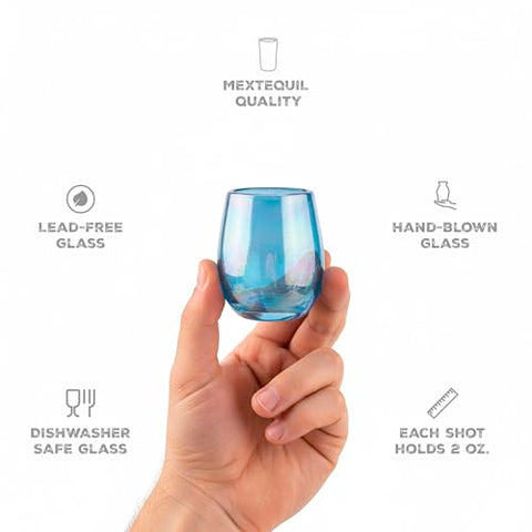 Hand-Blown Glass Barrel Tequila Shot Glasses – Artisan Mexican Barware | Set of 4 - MEXTEQUIL