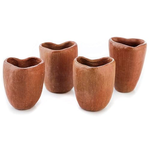 Set of 4 Red Clay Tequila Shot Glasses from Oaxaca - MEXTEQUIL