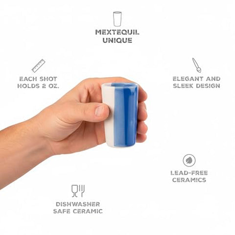 MEXTEQUIL Ceramic Shot Glasses Set of 4 | Handmade Mexican Artisan Tequila & Mezcal Shooters – Coastal Breeze - MEXTEQUIL