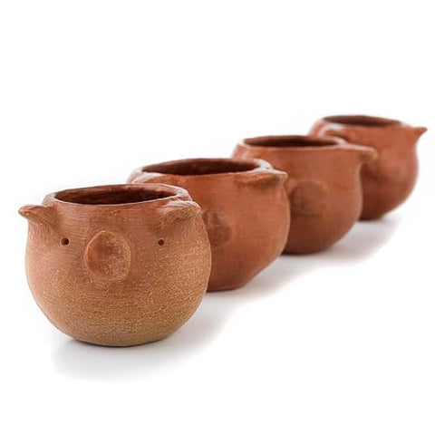 Set of 4 Red Clay Tequila Shot Glasses from Oaxaca - MEXTEQUIL