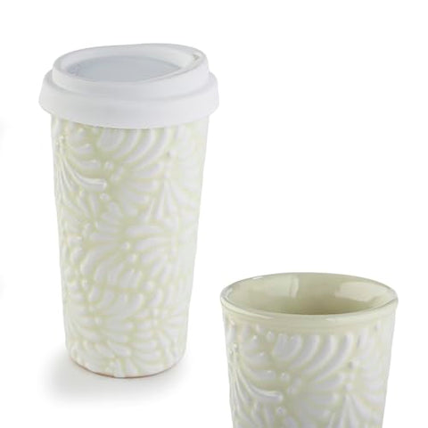 Handcrafted Talavera Ceramic Travel Mug with Silicone Lid – 16 oz | MEXTEQUIL - MEXTEQUIL