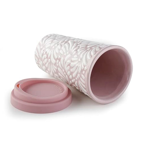 Handcrafted Talavera Ceramic Travel Mug with Silicone Lid – 16 oz | MEXTEQUIL - MEXTEQUIL