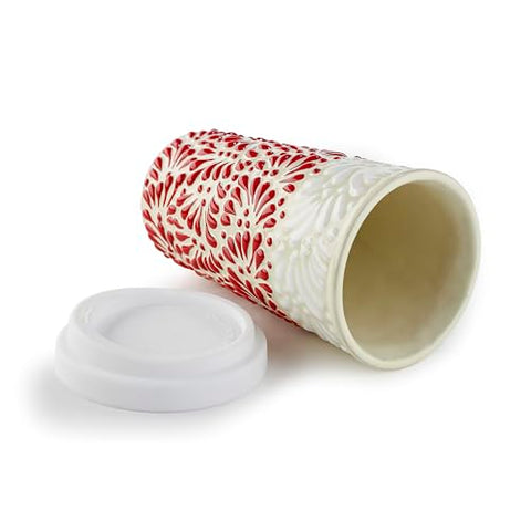 Handcrafted Talavera Ceramic Travel Mug with Silicone Lid – 16 oz | MEXTEQUIL - MEXTEQUIL