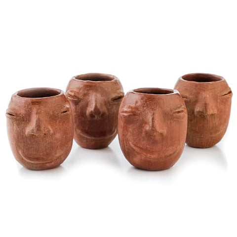 Set of 4 Red Clay Tequila Shot Glasses from Oaxaca - MEXTEQUIL