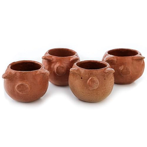 Set of 4 Red Clay Tequila Shot Glasses from Oaxaca - MEXTEQUIL