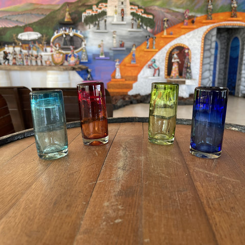 Hand Blown Shot Glasses - Set of 4 - 2 Oz (Mixed Colors) - MEXTEQUIL: MEXICRAFT IMPORTS LLC