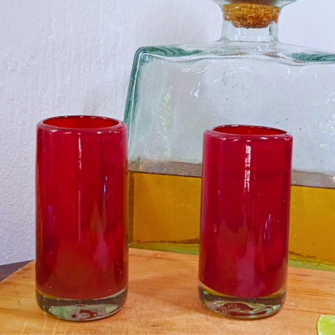 Hand Blown Shot Glasses - Set of 4 - 2 Oz (Red) - MEXTEQUIL: MEXICRAFT IMPORTS LLC