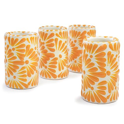 Hand-Painted Talavera Tequila Shot Glasses – Yellow Floral Jalón | Set of 4 - MEXTEQUIL