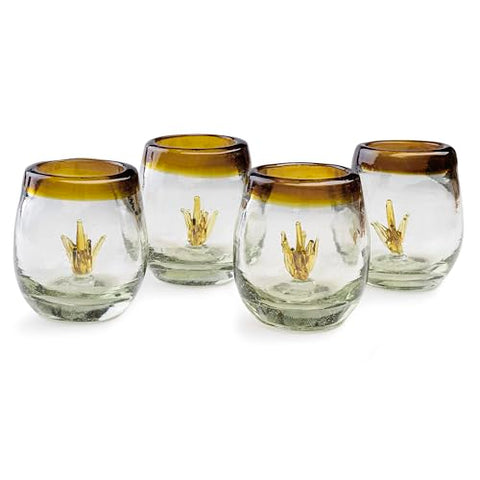 Hand-Blown Glass Barrel Tequila Shot Glasses – Artisan Mexican Barware | Set of 4 - MEXTEQUIL