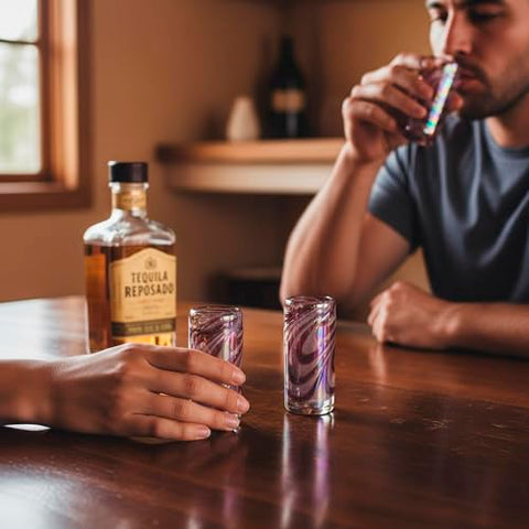 MEXTEQUIL Artisanal Mexican Shot Glasses, Hand-Blown with Unique Color & Texture Set of 4 pieces (Mystic Orchid) - MEXTEQUIL
