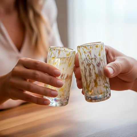 MEXTEQUIL Specialty Mexican Tequila Glasses, Hand-Blown with Unique Color & Texture Set of 4 pieces (Golden Spots) - MEXTEQUIL