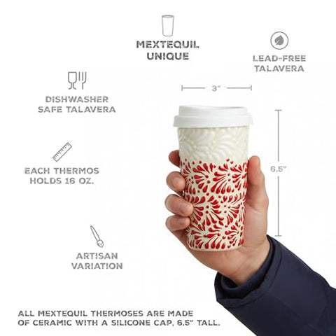 Handcrafted Talavera Ceramic Travel Mug with Silicone Lid – 16 oz | MEXTEQUIL - MEXTEQUIL