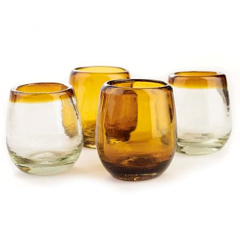 Hand-Blown Glass Barrel Tequila Shot Glasses – Artisan Mexican Barware | Set of 4 - MEXTEQUIL