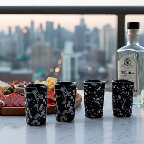 Handcrafted Ceramic Tequila Shot Glasses – Monochrome Splash | Set of 4 - MEXTEQUIL