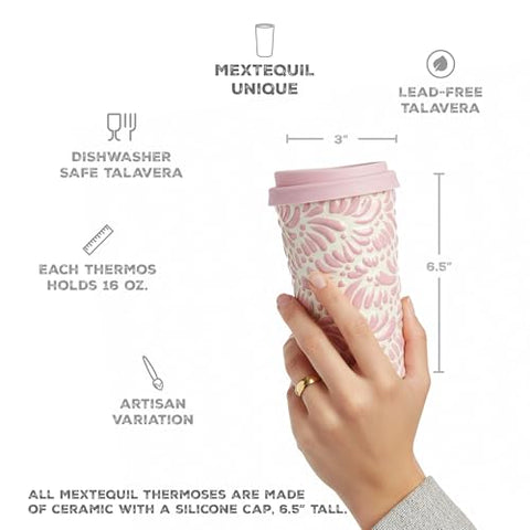 Handcrafted Talavera Ceramic Travel Mug with Silicone Lid – 16 oz | MEXTEQUIL - MEXTEQUIL