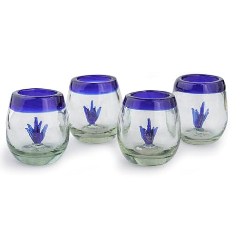 Hand-Blown Glass Barrel Tequila Shot Glasses – Artisan Mexican Barware | Set of 4 - MEXTEQUIL