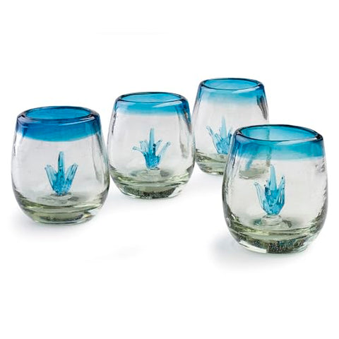 Hand-Blown Glass Barrel Tequila Shot Glasses – Artisan Mexican Barware | Set of 4 - MEXTEQUIL