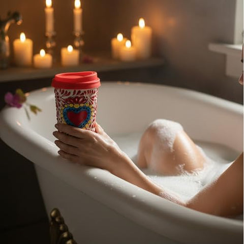 Handcrafted Talavera Ceramic Travel Mug with Silicone Lid – 16 oz | MEXTEQUIL - MEXTEQUIL