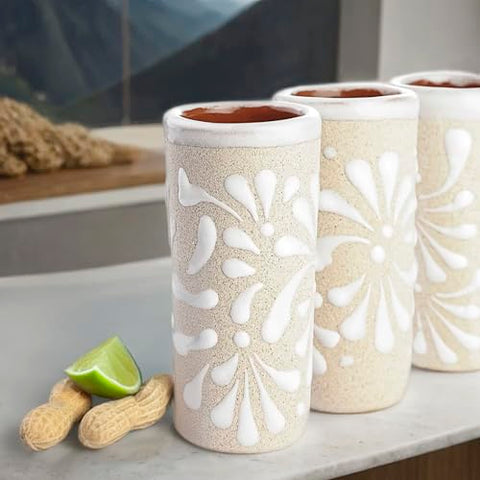 Handcrafted Floral Ceramic Tequila Shot Glasses – Traditional Mexican Design | Set of 4 - MEXTEQUIL