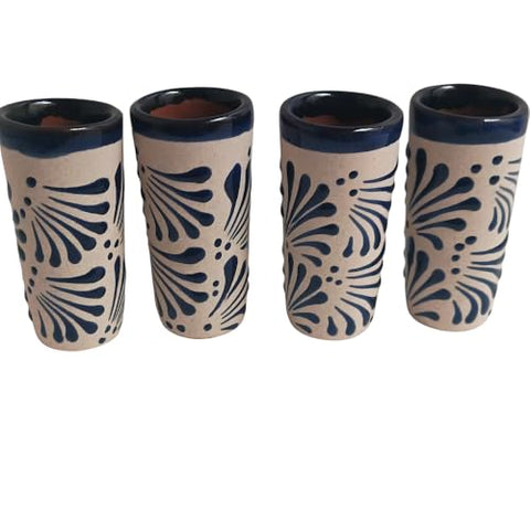 Handcrafted Floral Ceramic Tequila Shot Glasses – Traditional Mexican Design | Set of 4 - MEXTEQUIL