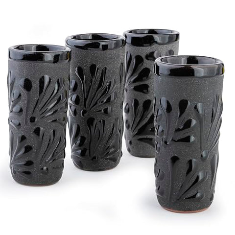 Handcrafted Floral Ceramic Tequila Shot Glasses – Traditional Mexican Design | Set of 4 - MEXTEQUIL